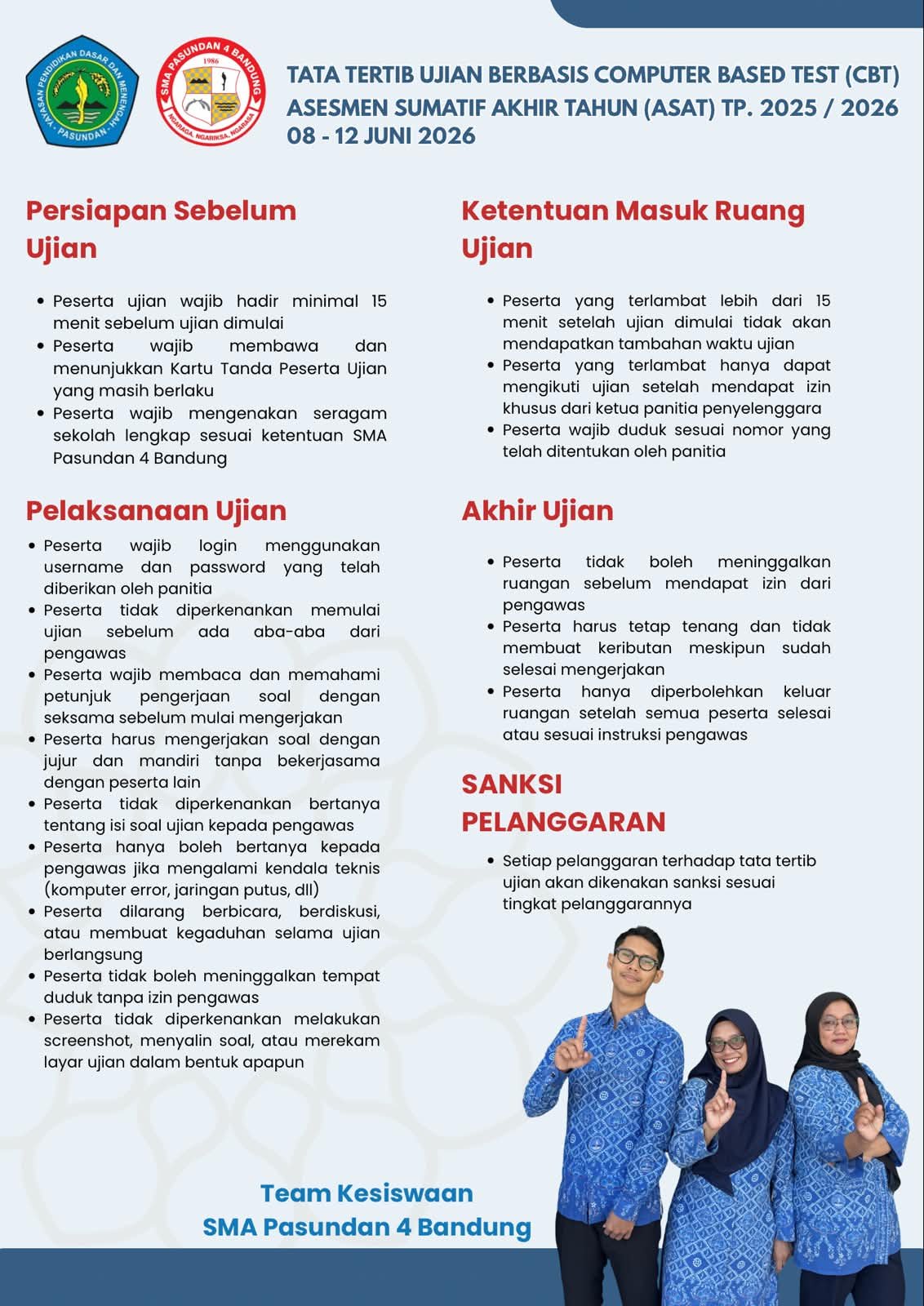 Tata Tertib Lengkap Ujian CBT ASAT SMA Pasundan 4 Bandung 2026